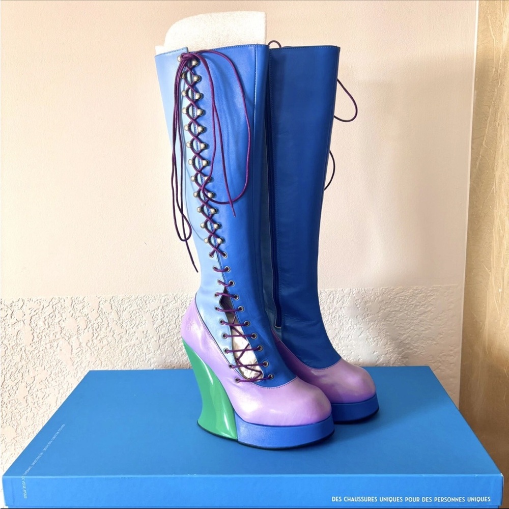 John Fluevog ULTRA VOG GRAND NATIONAL Platform Leather Boots Chunky Steampunk 10 - Picture 12 of 12